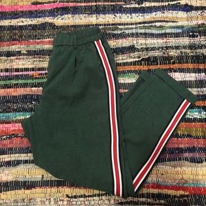 Green Straight Leg Pants with Side Stripe